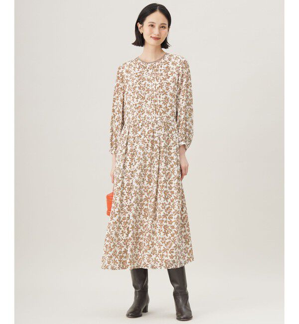 自由区「【洗える】スノーフラワープリント ワンピース」|ワンピース|モカ系