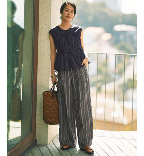 自由区「【カタログ掲載・セットアップ対応・洗える】リネンビスコースストライプドロスト パンツ」|その他|