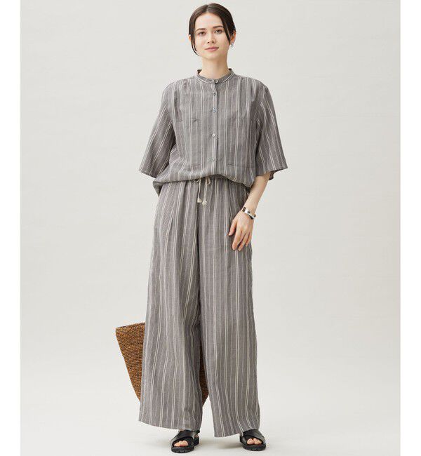 自由区「【カタログ掲載・セットアップ対応・洗える】リネンビスコースストライプドロスト パンツ」|その他|