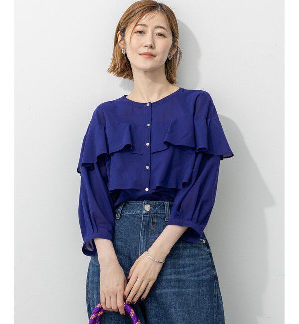 23区「【Oggi9月号掲載/洗える】クリアトリコットジャージー フリルデザイン カットソー」|Tシャツ・カットソー|ブルー系