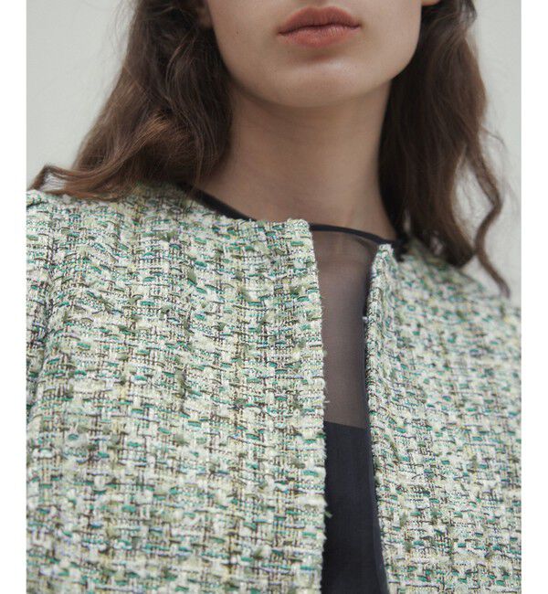 BEIGE,「TEASEL / ノーカラーツイードショートジャケット」|ノーカラージャケット|