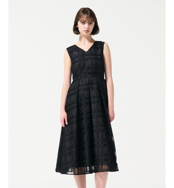 GRACE CONTINENTAL「スパンコールチェックドレス」|ドレス|ブラック