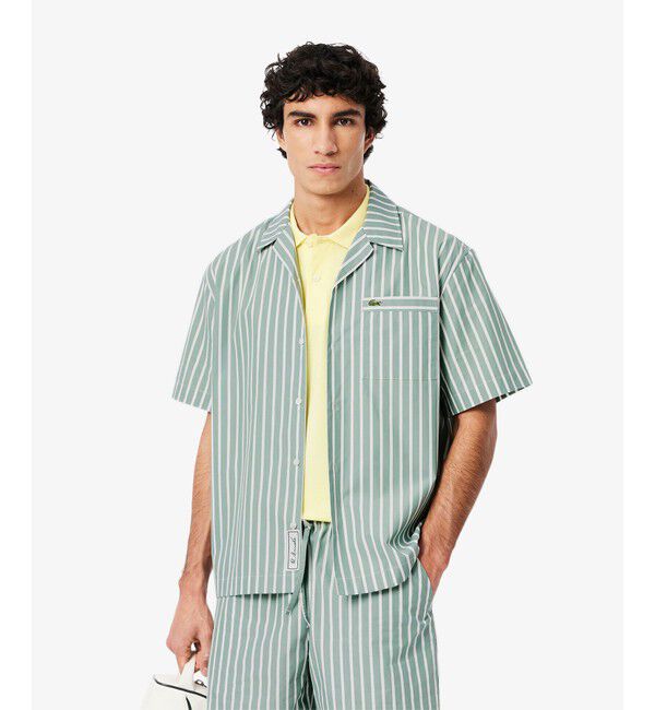 LACOSTE「ストライプオープンカラーシャツ」|シャツ・ブラウス|グリーン