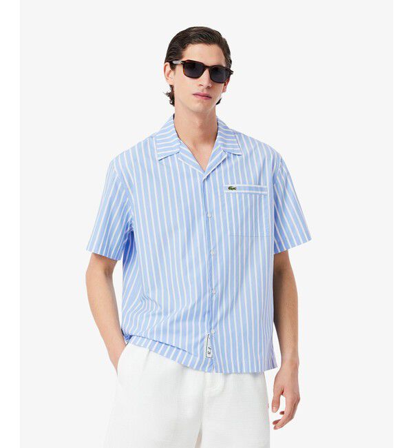 LACOSTE「ストライプオープンカラーシャツ」|シャツ・ブラウス|ライトブルー
