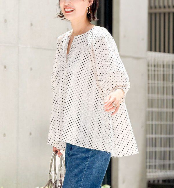 NOLLEY'S「サッカードット5分袖タックブラウス」|シャツ・ブラウス|
