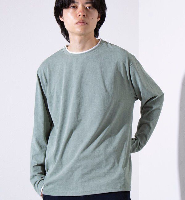 GLOSTER「【GLOSTER/グロスター】フェード加工 天竺 フェイクレイヤード ロングスリーブTシャツ ロンT」|Tシャツ・カットソー|ライトグリーン