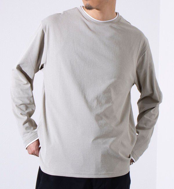 GLOSTER「【GLOSTER/グロスター】フェード加工 天竺 フェイクレイヤード ロングスリーブTシャツ ロンT」|Tシャツ・カットソー|グレーベージュ