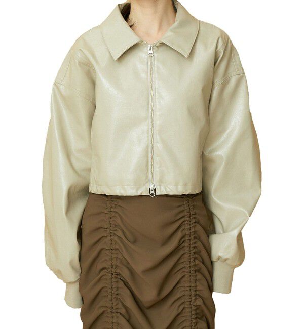 VIS「【洗える】ショートドロストレザージャケット」|ブルゾン・スタジャン|