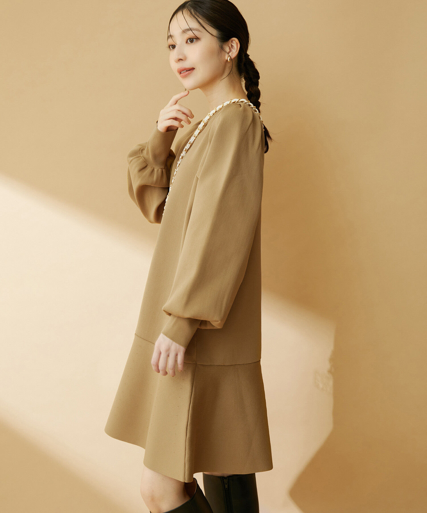 VIS「パフスリーブ切り替えミニフレアワンピース」|ワンピース|