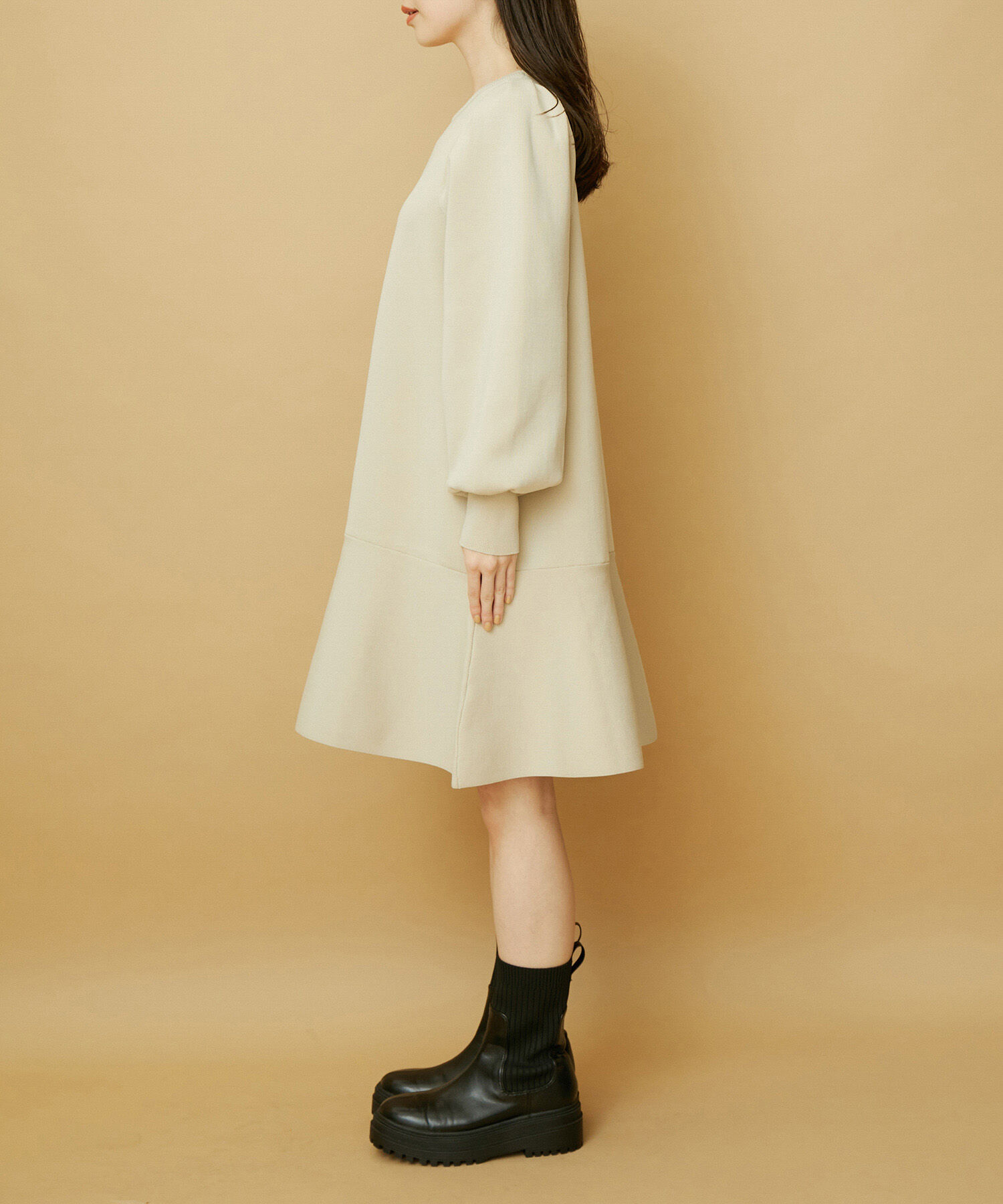 VIS「パフスリーブ切り替えミニフレアワンピース」|ワンピース|