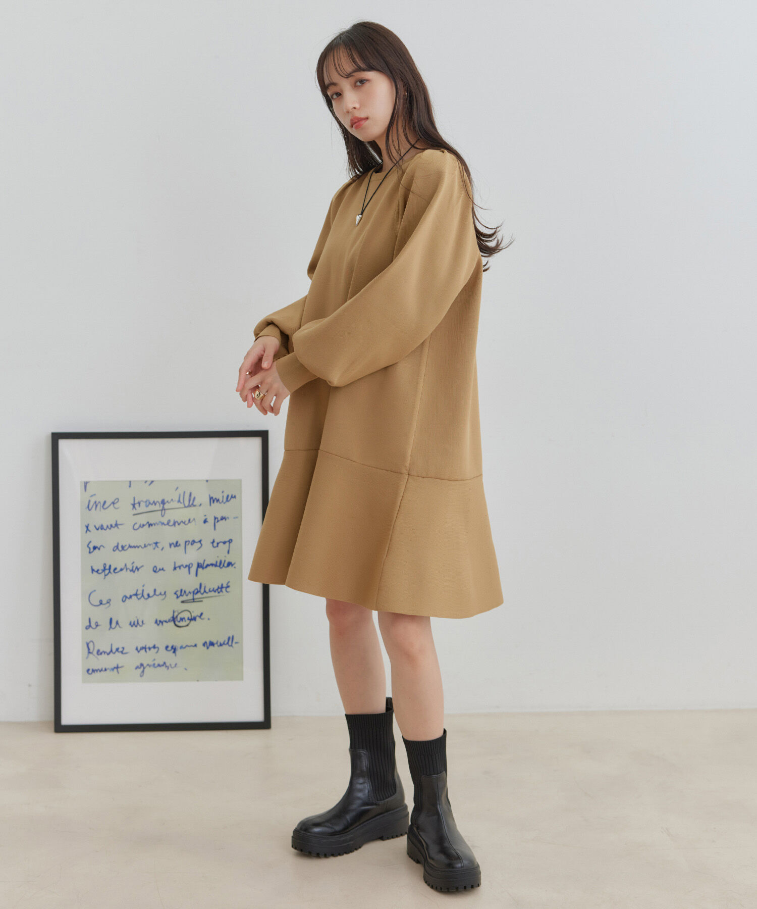 VIS「パフスリーブ切り替えミニフレアワンピース」|ワンピース|