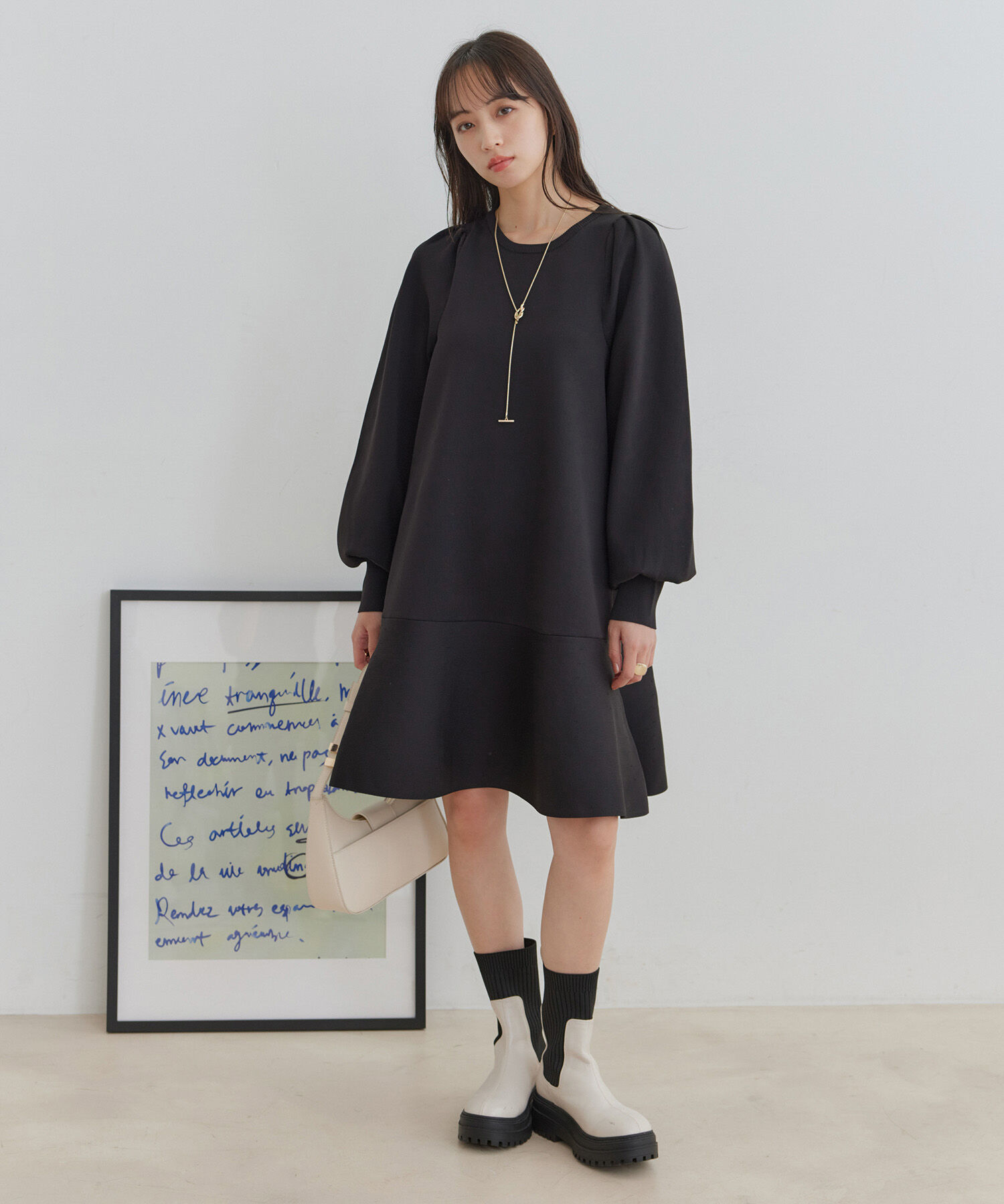 VIS「パフスリーブ切り替えミニフレアワンピース」|ワンピース|