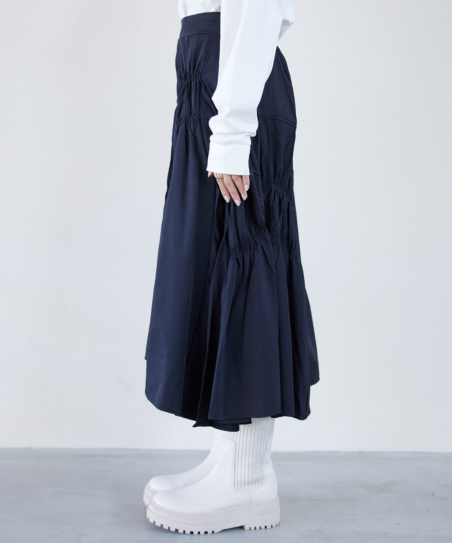 VIS「シャーリングロングスカート【WEB・アウトレット限定】」|スカート|