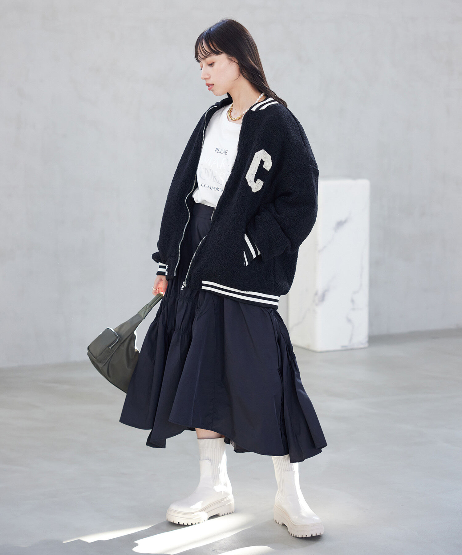 VIS「シャーリングロングスカート【WEB・アウトレット限定】」|スカート|