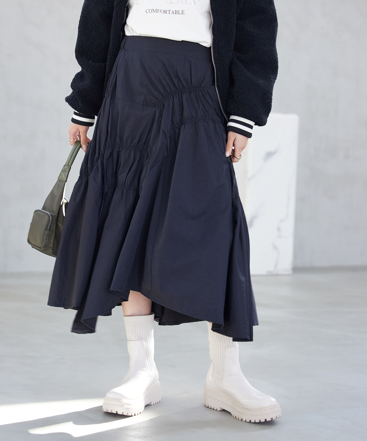 VIS「シャーリングロングスカート【WEB・アウトレット限定】」|スカート|