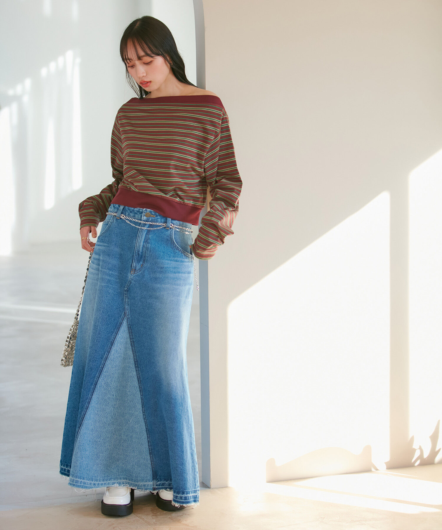 VIS「マルチボーダーオフショルトップス」|Tシャツ・カットソー|