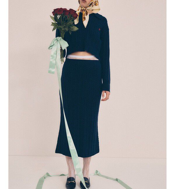 VIS「【DILIGENCE PARLOUR】VIS別注モデルローズ刺繍ポロケーブルニットスカート【セットアップ対応】」|スカート|コンメイン