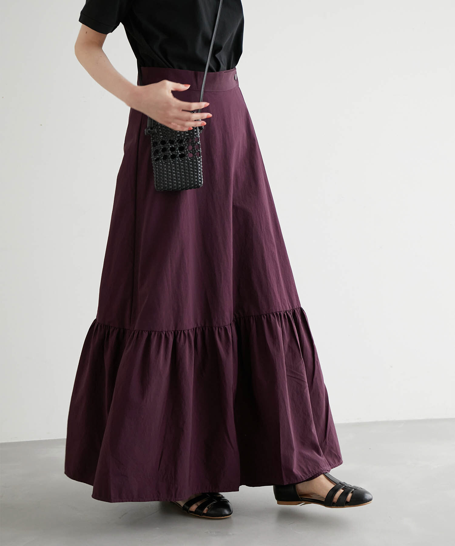 Rope&rsquo;Picnic「ラップ風タックタフタスカート」|スカート|ワイン(66)