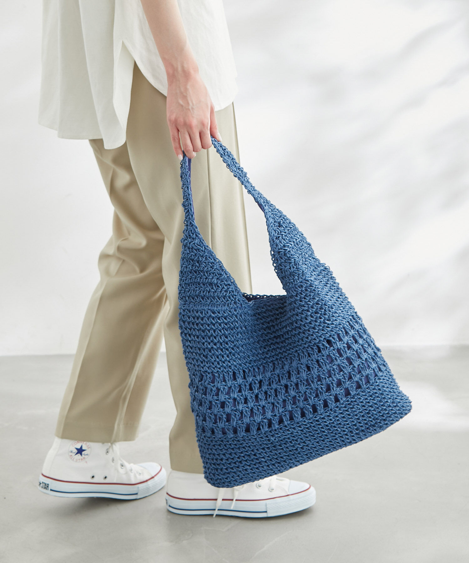 ROPE PICNIC PASSAGE「透かし編みペーパーホーボーワンショルダーバッグ」|トートバッグ|ブルー(44)