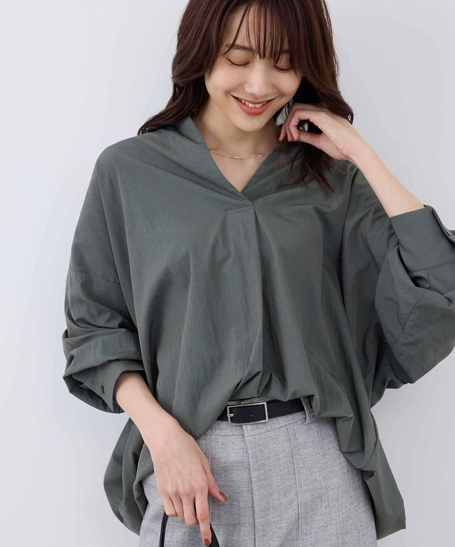 Rope&rsquo;Picnic「ニュアンススキッパーシャツ」|シャツ・ブラウス|チャコール(06)