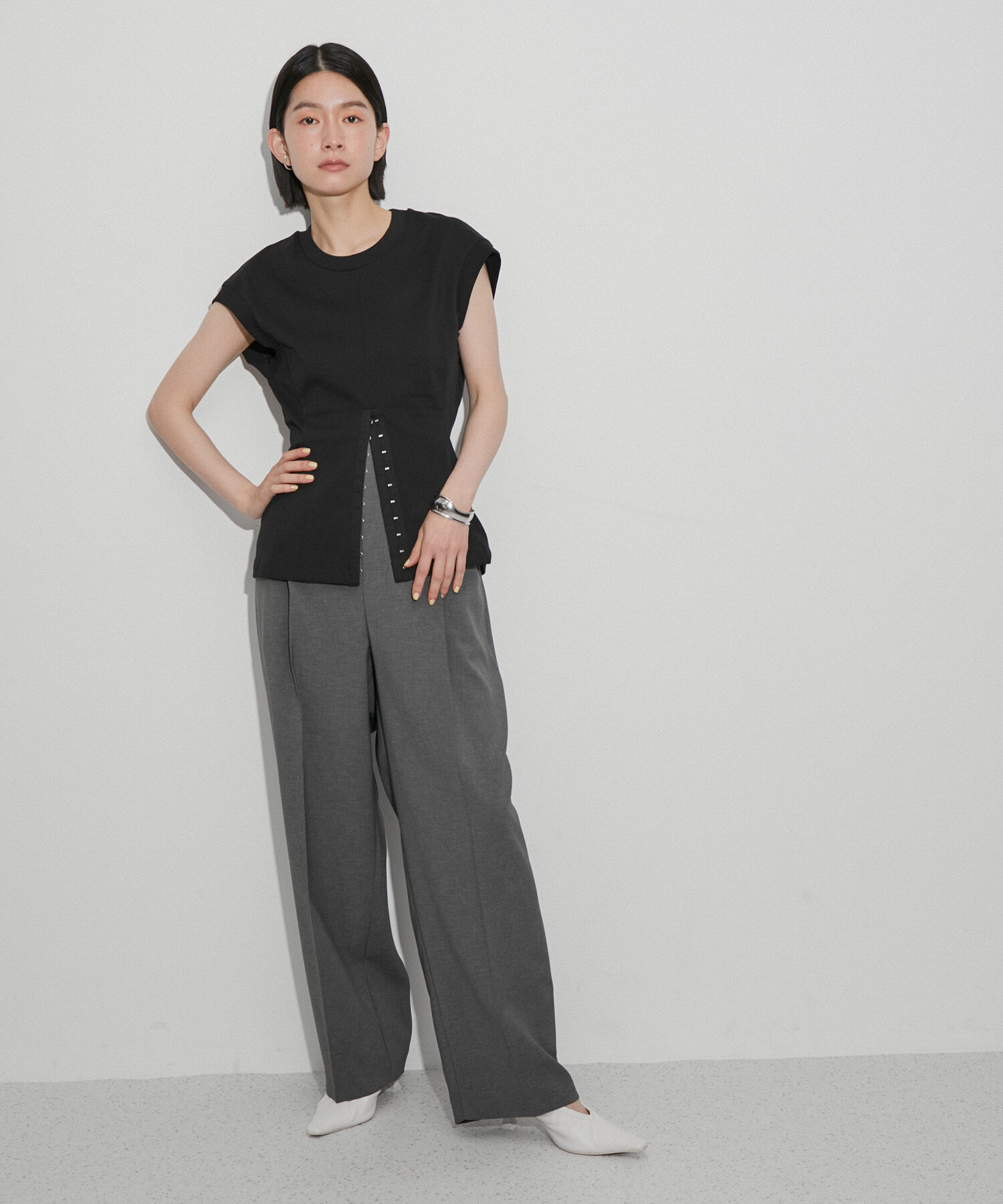 ADAM ET ROPE'「【サステナブル・洗える】ウエストシェイプジャージプルオーバー」|Tシャツ・カットソー|