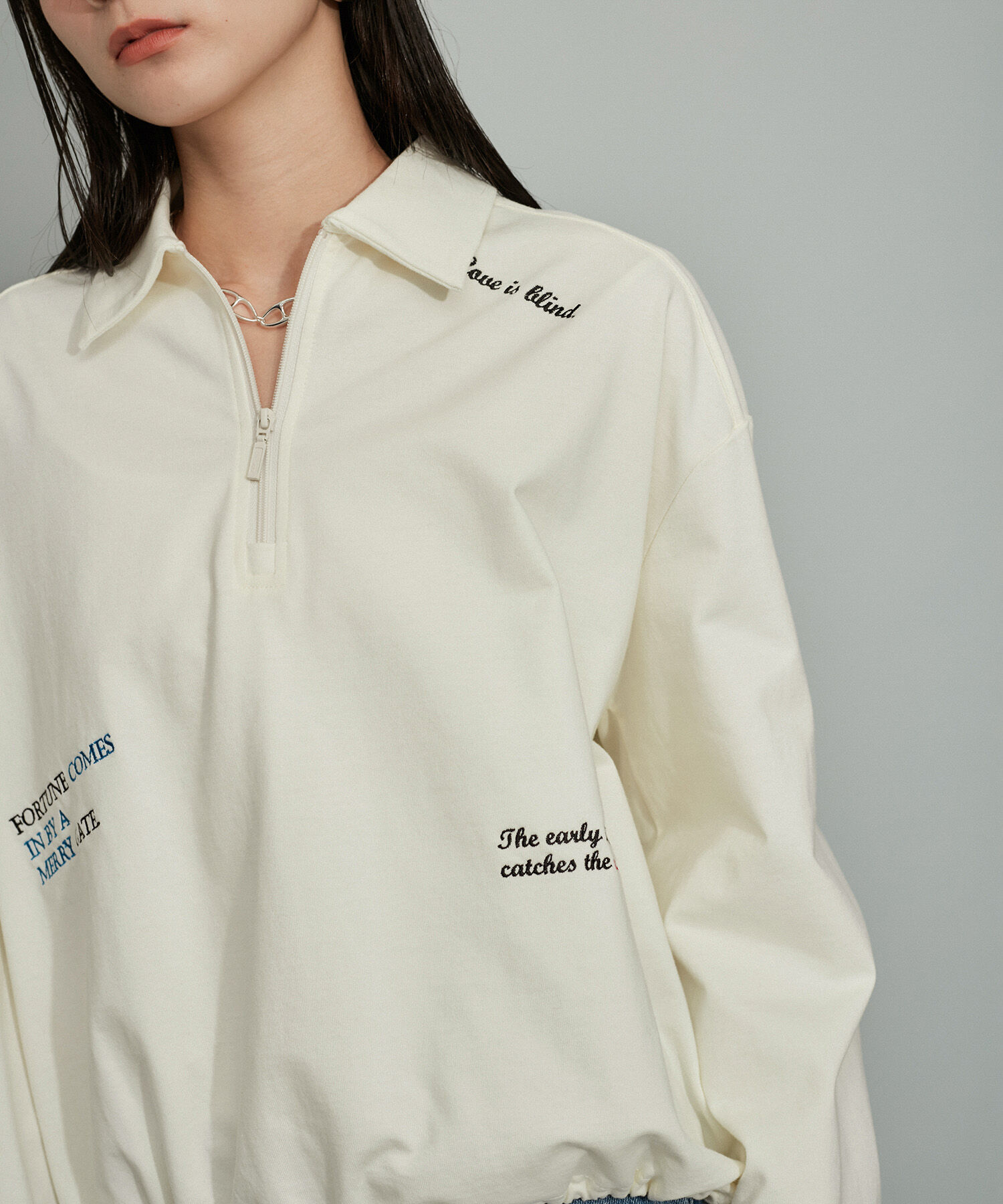 ADAM ET ROPE'「【WEB限定・洗える】ミックスロゴ刺繍ハーフジップロンT」|Tシャツ・カットソー|