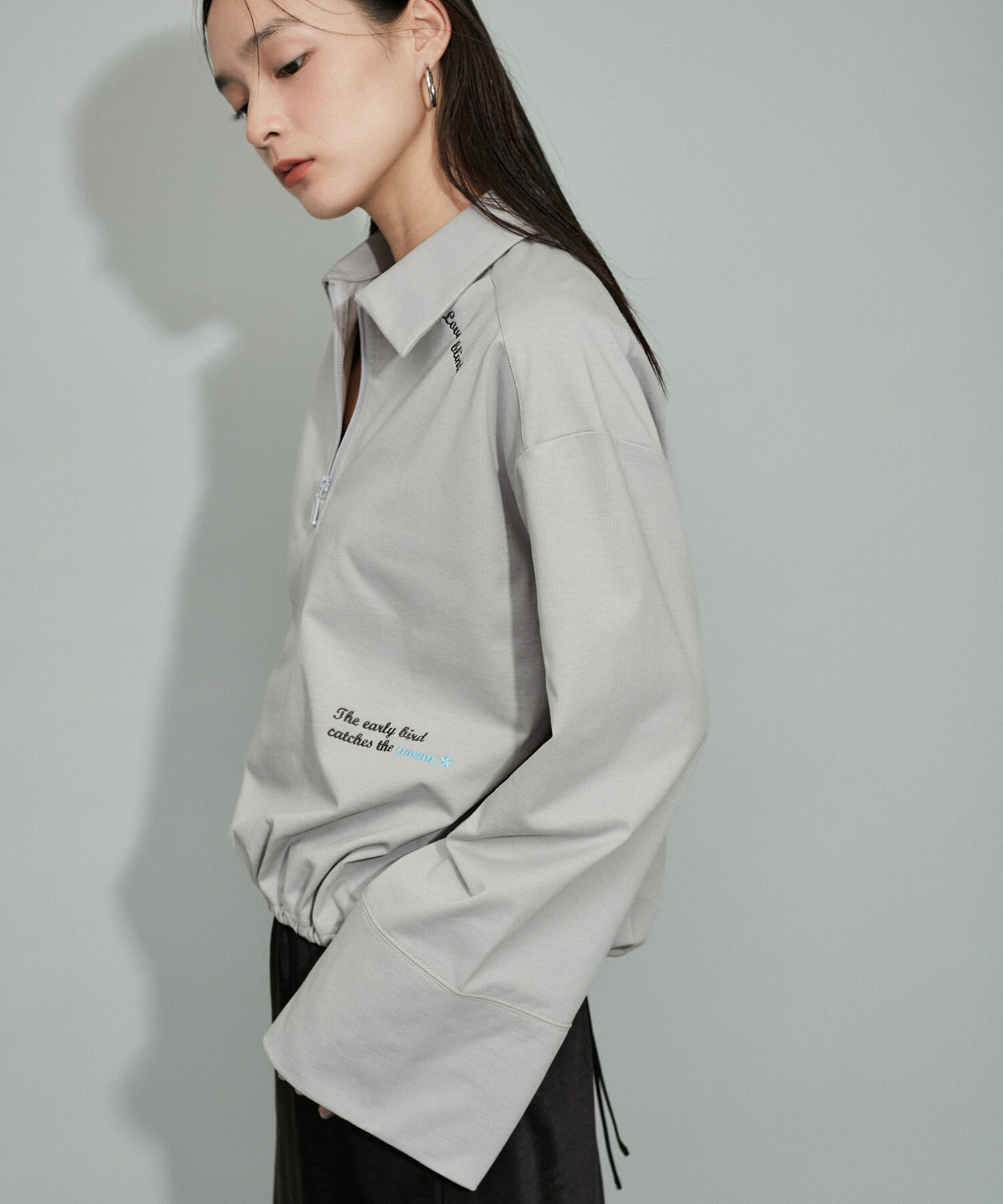 ADAM ET ROPE'「【WEB限定・洗える】ミックスロゴ刺繍ハーフジップロンT」|Tシャツ・カットソー|