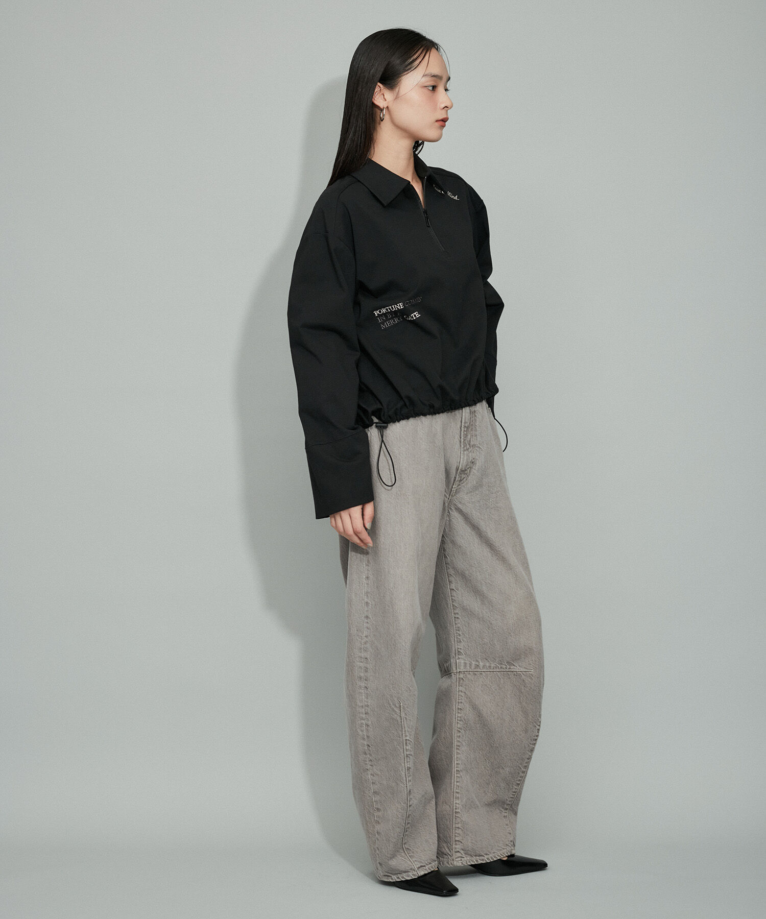 ADAM ET ROPE'「【WEB限定・洗える】ミックスロゴ刺繍ハーフジップロンT」|Tシャツ・カットソー|