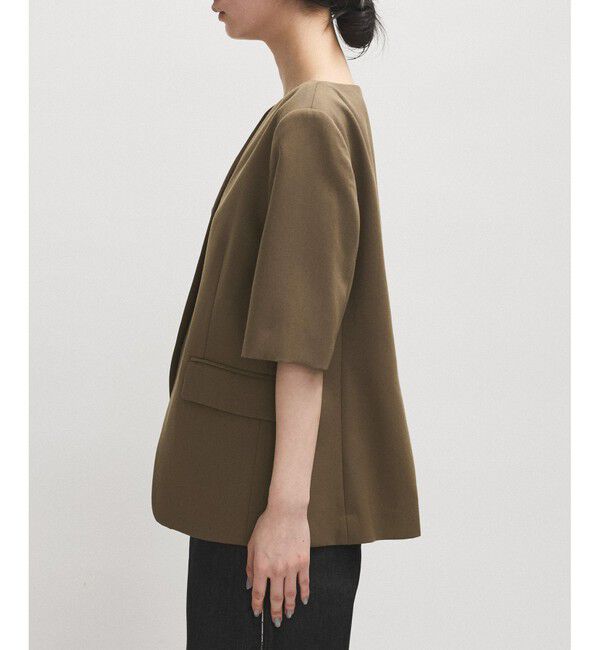 ADAM ET ROPE'「【EMOELLE】スリットネックハーフスリーブジャケット」|ノーカラージャケット|