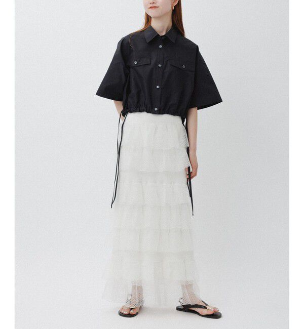 ADAM ET ROPE'「【逸品】・【サステナブル】クロップドギャザリングシャツ」|シャツ・ブラウス|