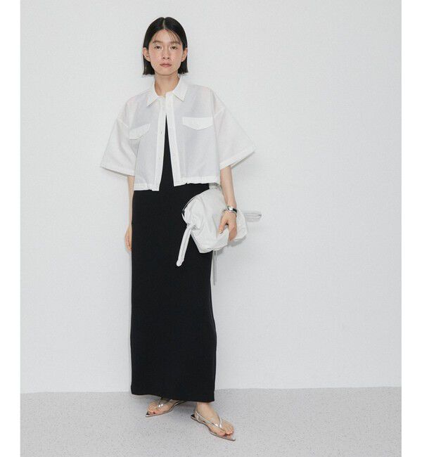 ADAM ET ROPE'「【逸品】・【サステナブル】クロップドギャザリングシャツ」|シャツ・ブラウス|