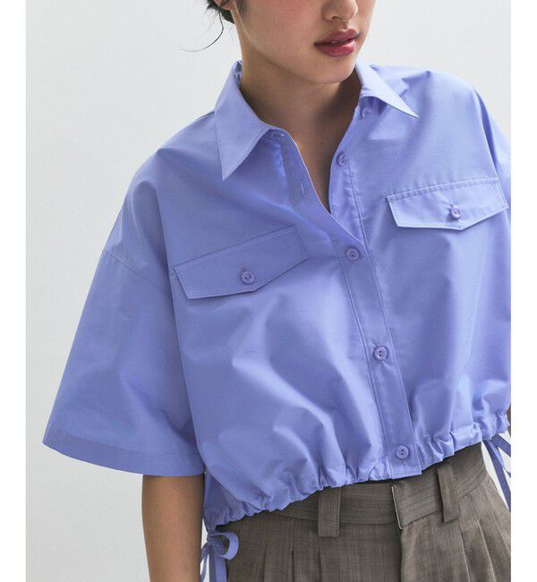 ADAM ET ROPE'「【逸品】・【サステナブル】クロップドギャザリングシャツ」|シャツ・ブラウス|