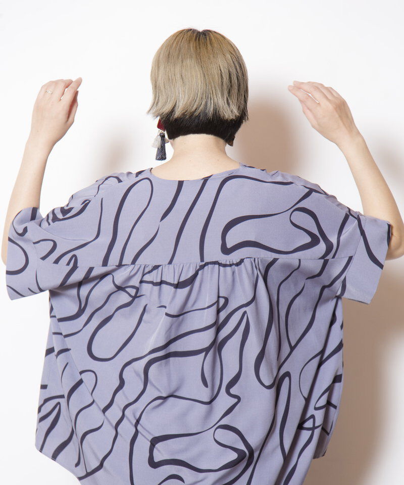  「プリントVネックギャザーブラウス」|シャツ・ブラウス|