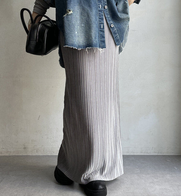  「【WEB限定】ベロアプリーツスカート」|スカート|グレー