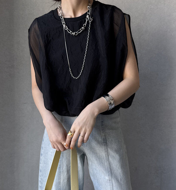  「【新色追加/WEB限定】オーガンジーレイヤードバルーントップス」|シャツ・ブラウス|ブラック