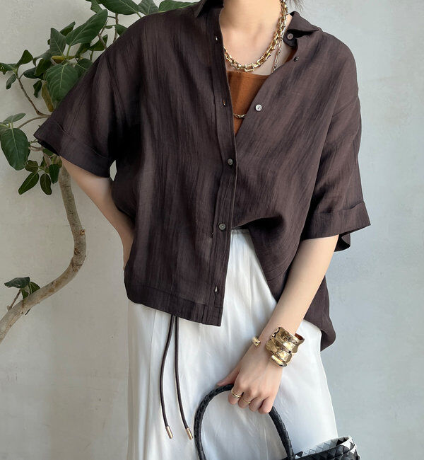  「リネンハーフスリーブシャツ」|シャツ・ブラウス|ブラウン