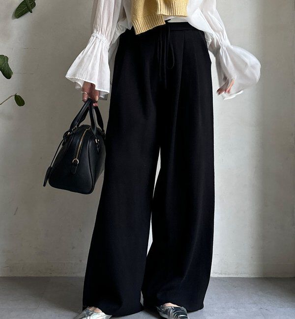  「ダブルウエストニットパンツ」|チノ|ブラック