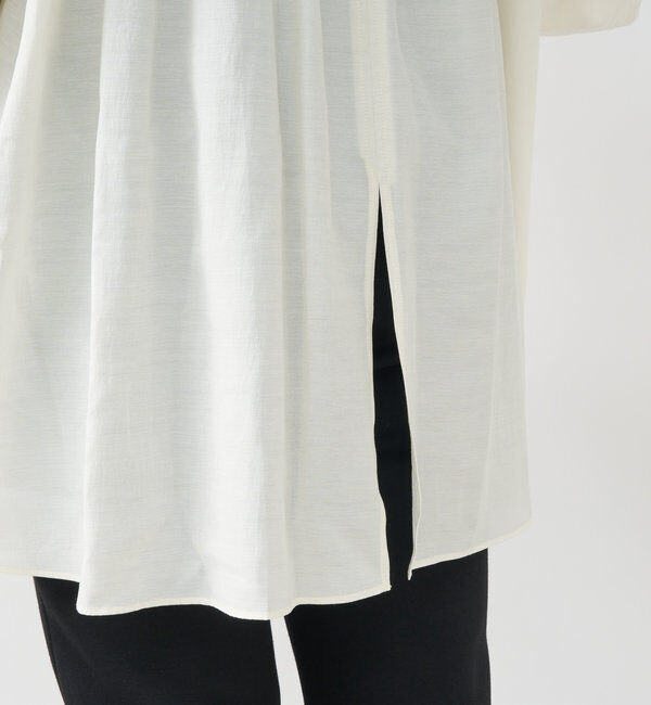  「《オンオフ兼用・一枚で華やか》バッグスリットシャーリングチュニック」|シャツ・ブラウス|