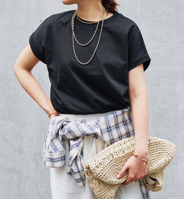  「《吸水速乾・UVカット・夏に快適》汗染み防止ターンバックT」|Tシャツ・カットソー|ブラック