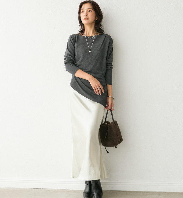  「【すっきりきれい見え】アシンメトリードレープニット」|ニット・セーター|