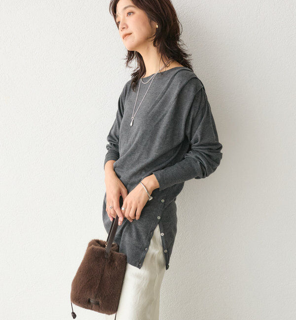  「【すっきりきれい見え】アシンメトリードレープニット」|ニット・セーター|