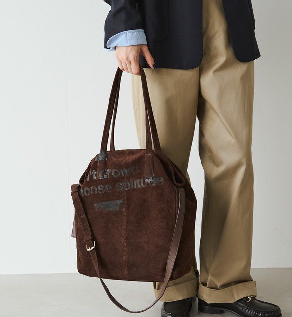  「ステンシルデザインスエード2WAYトートバッグ」|トートバッグ|ダークブラウン