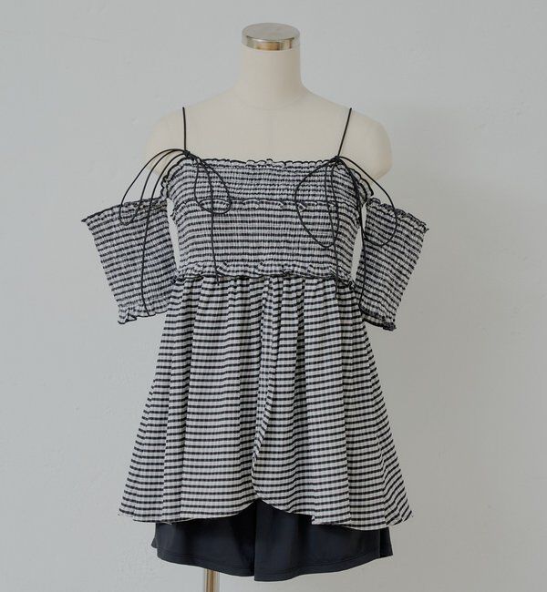  「【水着】シャーリングオフショル3点セット」|ビキニ|