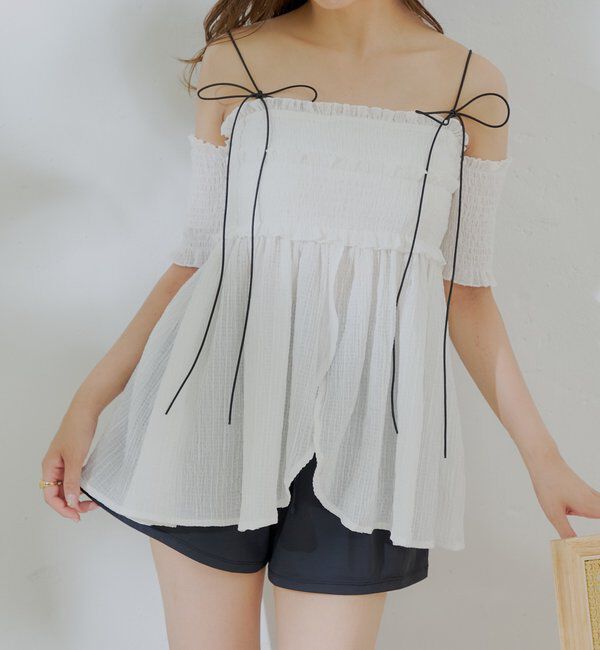  「【水着】シャーリングオフショル3点セット」|ビキニ|