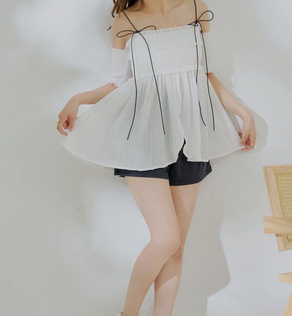  「【水着】シャーリングオフショル3点セット」|ビキニ|