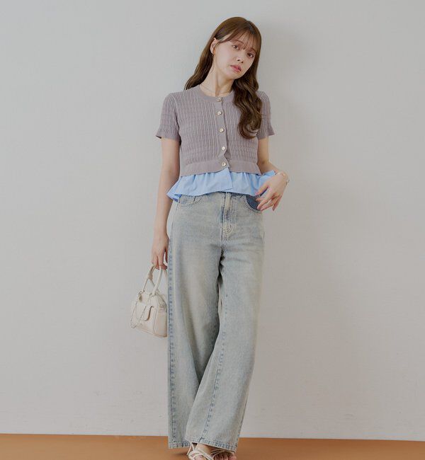  「裾ドッキングケーブル半袖ニット」|カーディガン|