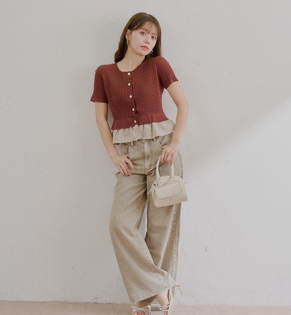  「裾ドッキングケーブル半袖ニット」|カーディガン|