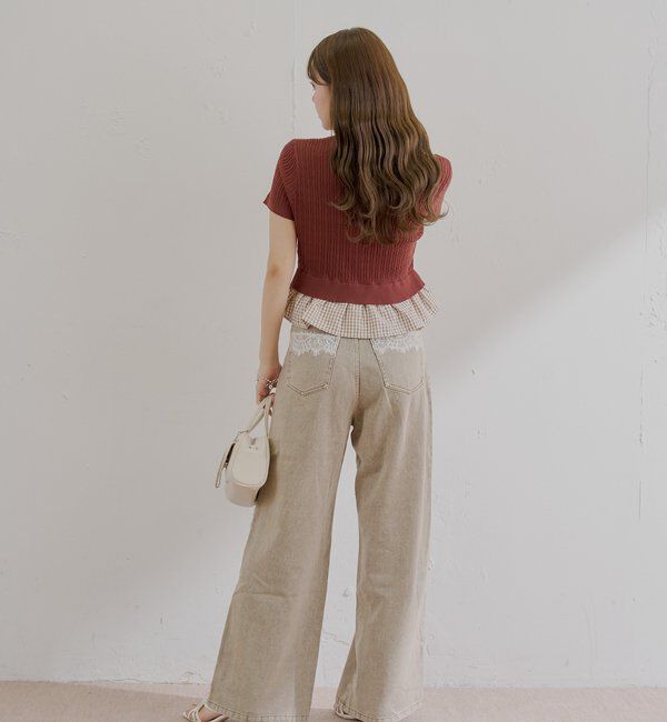  「裾ドッキングケーブル半袖ニット」|カーディガン|