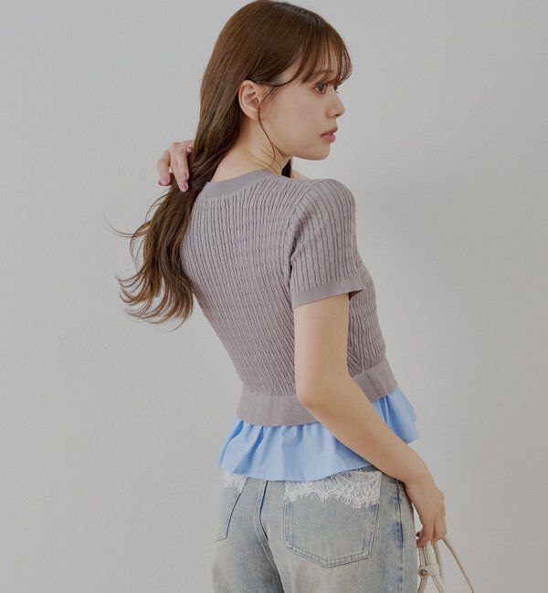  「裾ドッキングケーブル半袖ニット」|カーディガン|