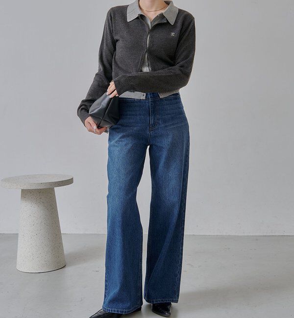  「【低身長サイズあり】スリットポケットストレートデニム」|デニム|